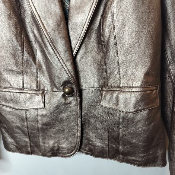 Worthington Leather Jacket Gold Bronze Button Up - Picture 6 of 10